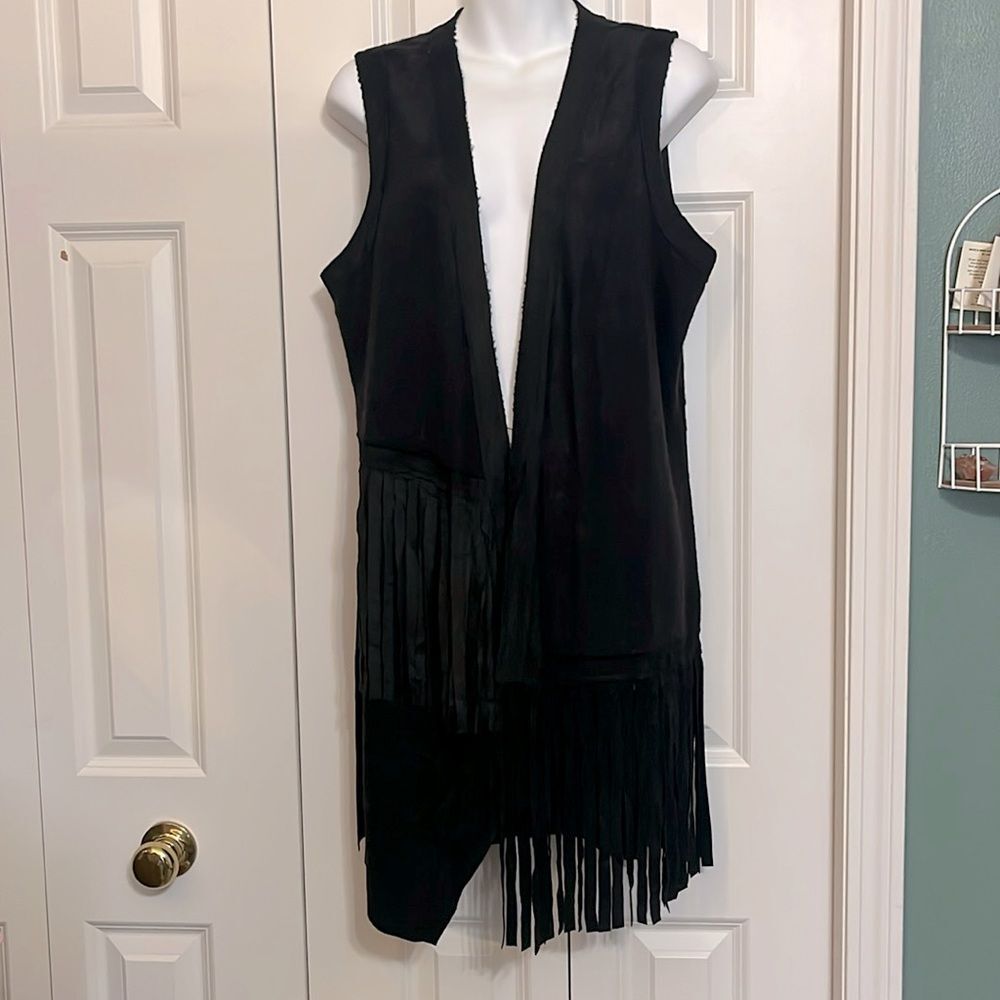 Vocal Black Fringe Asymmetrical Open Front CardiganVest USA Grunge Boho